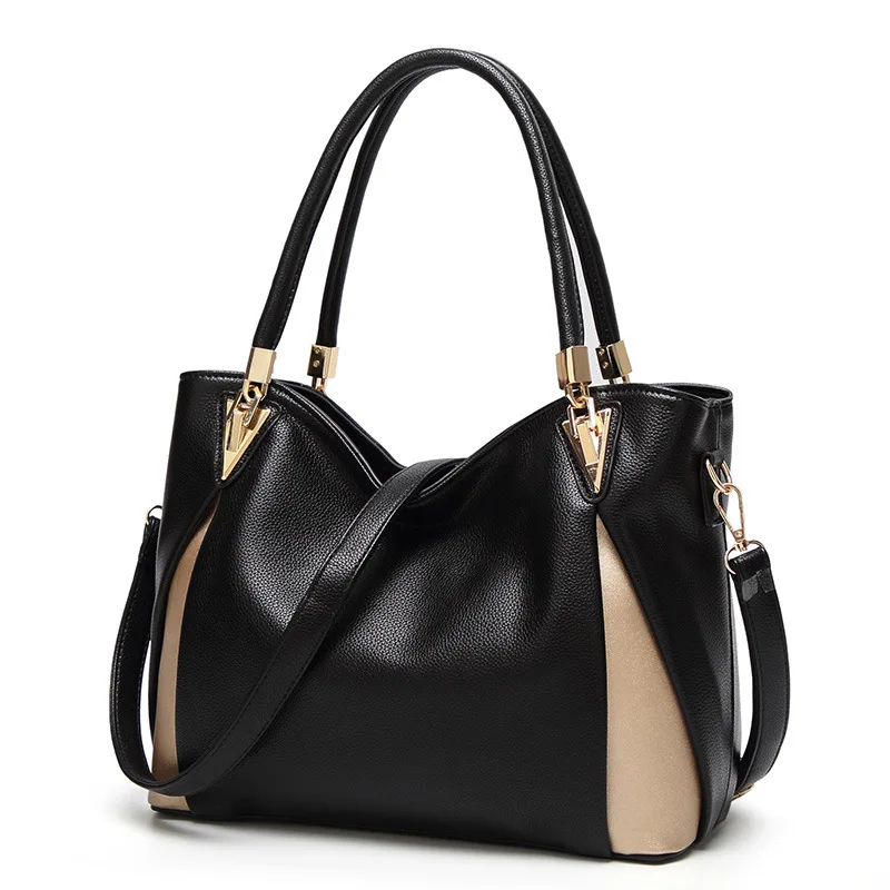 

2020 new arrival design contrast color pu leather ladies hand tote bags luxury women purses handbags