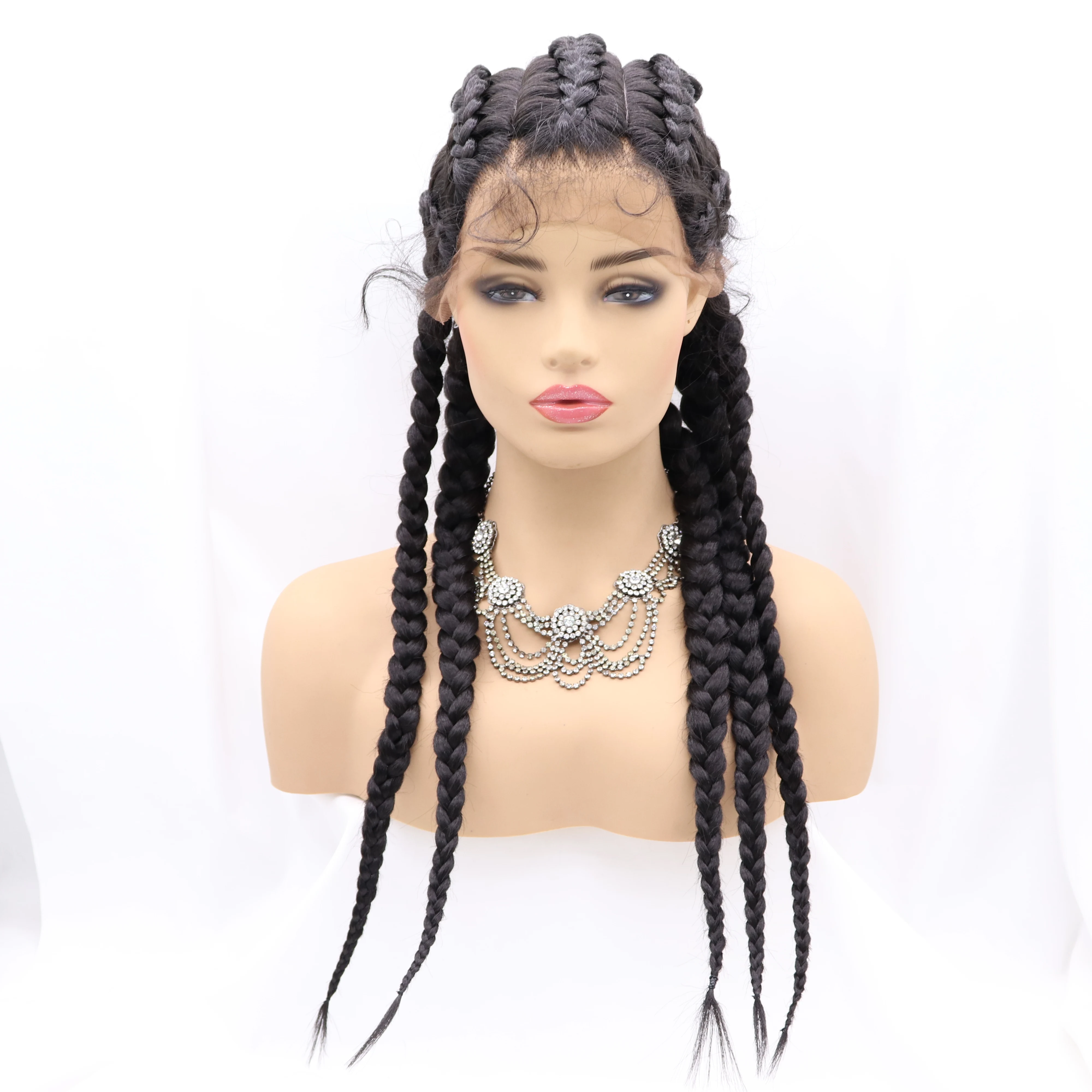 

Braided Lace Wig, African Synthetic Wigs, Box Braid Lace Front Wigs for Black Women, Colored wig