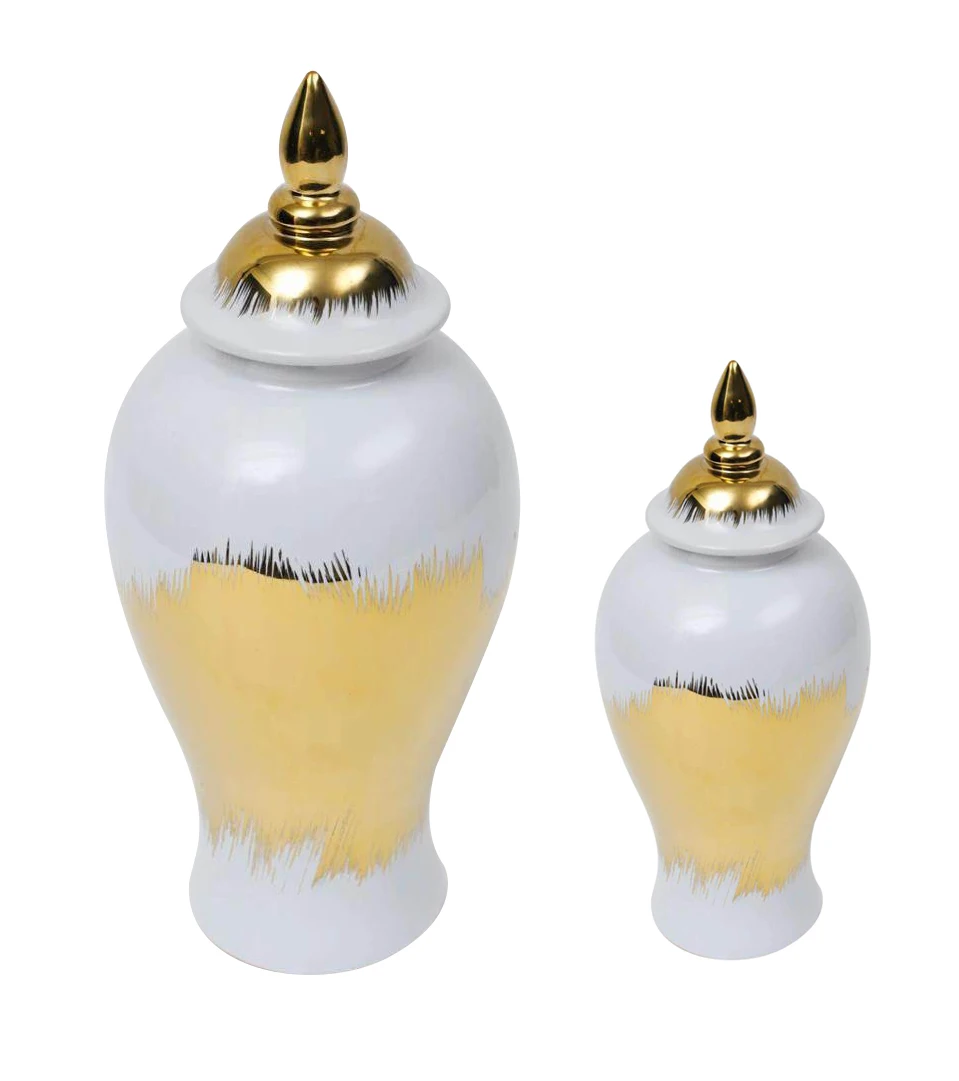 

Nordic Modern Style Home Decoration White Ceramic White and Gold Ginger Jar