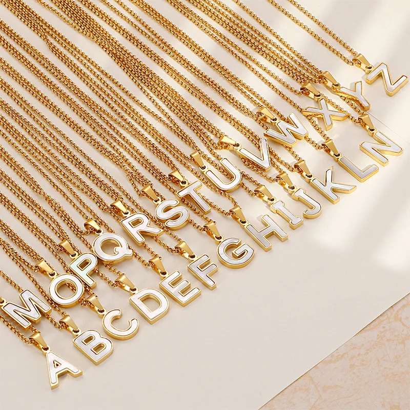 

Latest Trendy 18K Gold Stainless Steel Jewelry Initial Shell English Letter Pendant Necklace for Womens Gift YF2332