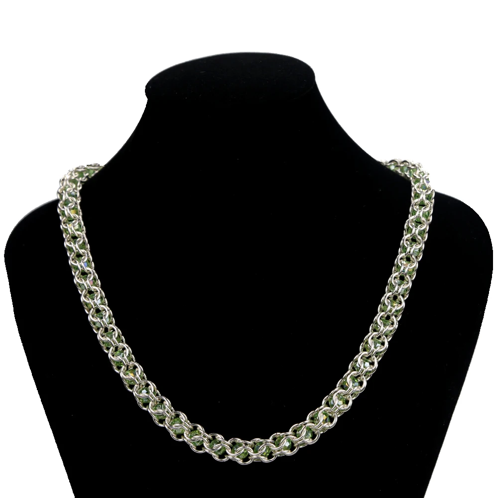 

Handmade Custommade Chain Necklace Supplier Simple Matcha Green Crystal Round Jewelry Necklace Chainmail, Colorful