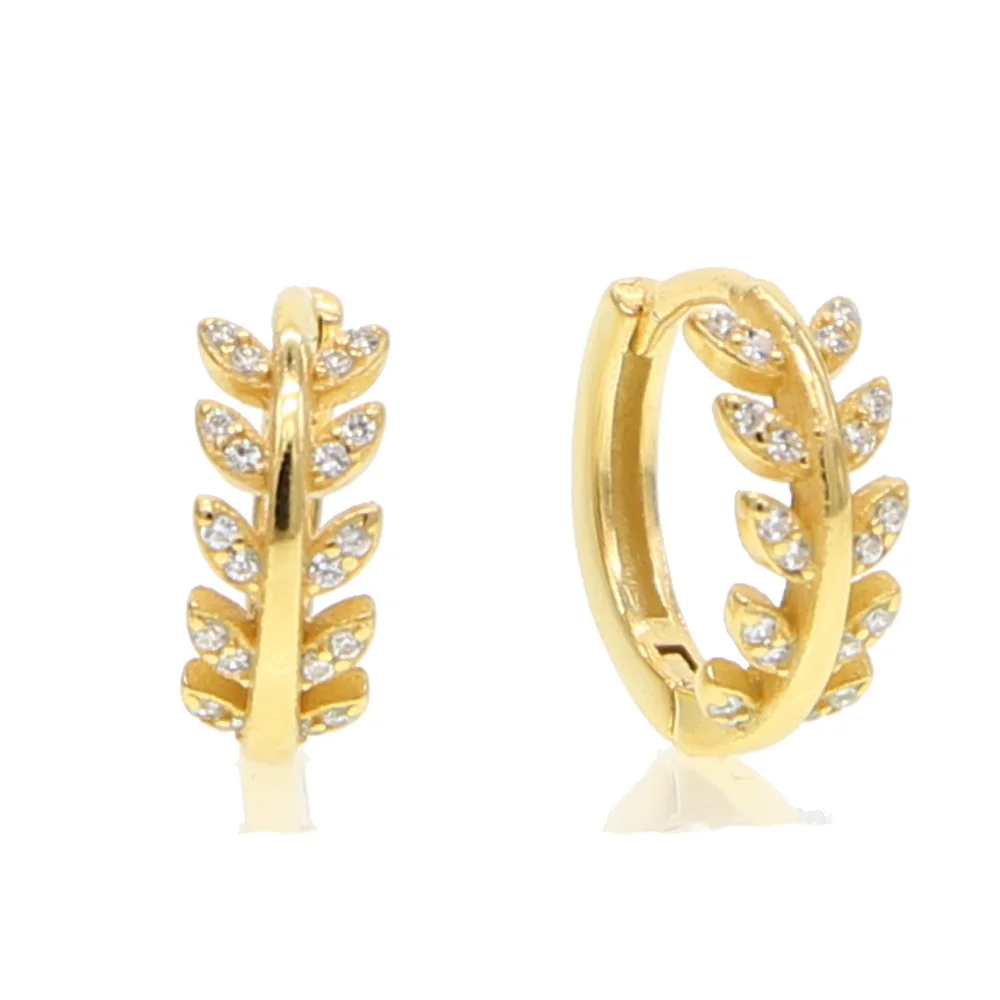 

2021 high quality AAA+ cubic zirconia CLEAR cz leaf 10mm mini silver hoop earring, Picture