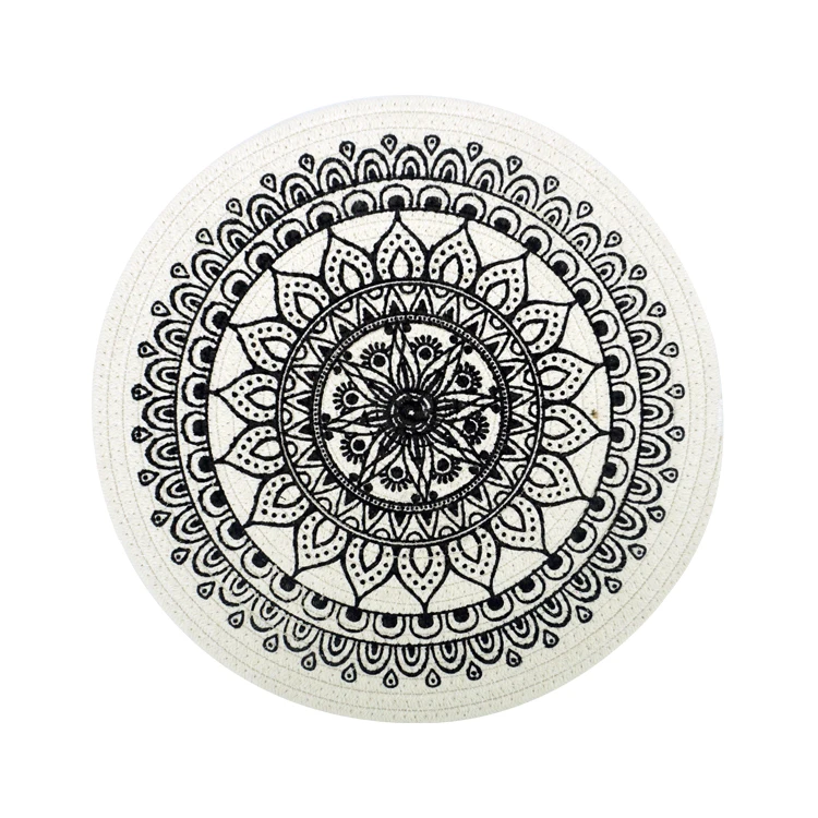 

Environment-friendly Heat Resistant Natural Cotton Rope Home Table Table Mats, White+ black, customized