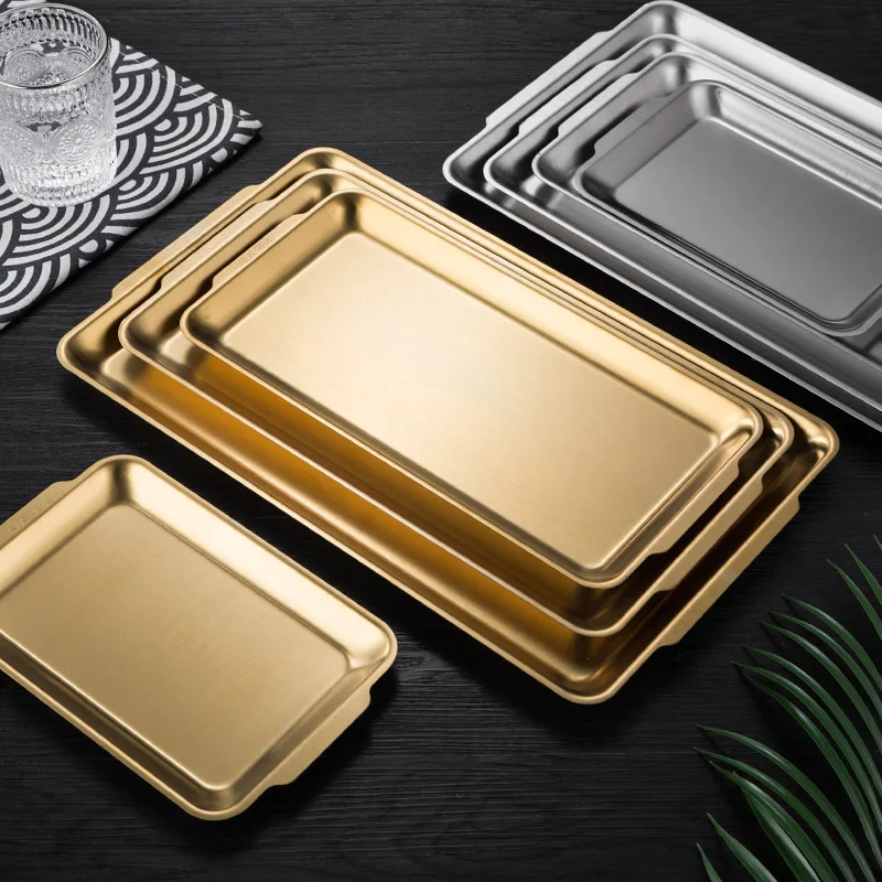 

304 thickened rectangular tray stainless steel sushi plate Korean barbecue plate hotel serving tray