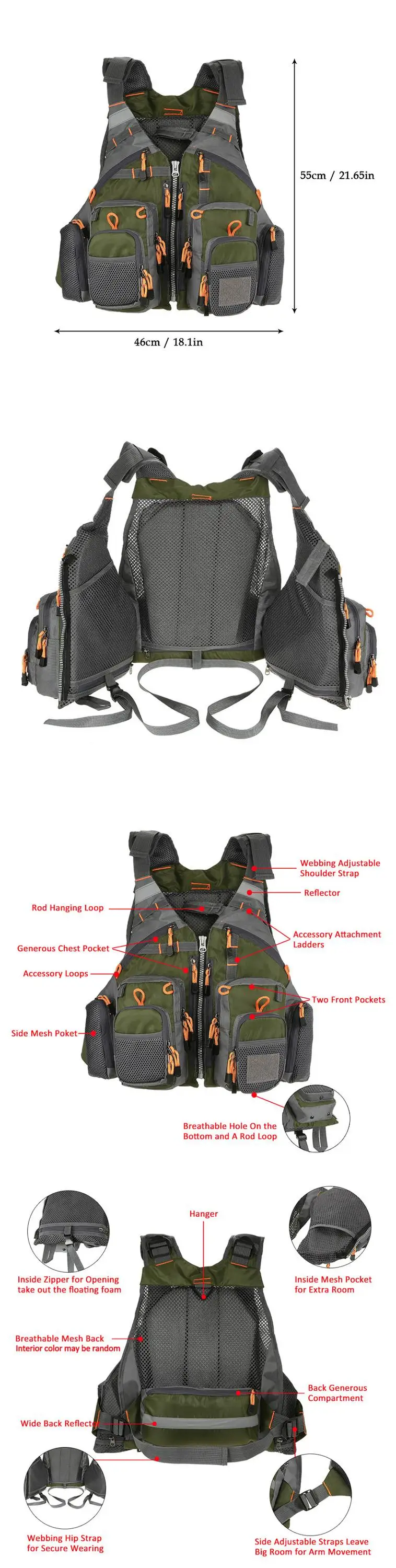2022 Life Jacket Multifunction Boat Life Vest Kayak Fishing Clothing