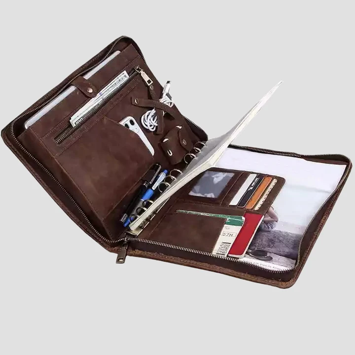 

Padfolio Portfolio Genuine Leather Binder Business Folder Resume Document Organizer Notebook With Zipper