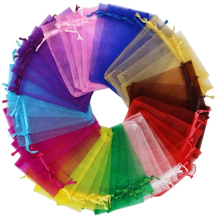 

Wholesale mini gift packaging clear transparent Custom Logo Small Mesh organza pouch drawstring bag, Colorful
