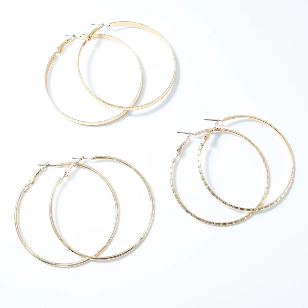 

Veijer Wholesale Gold Plated Women Big Gold Hoop Earrings Set