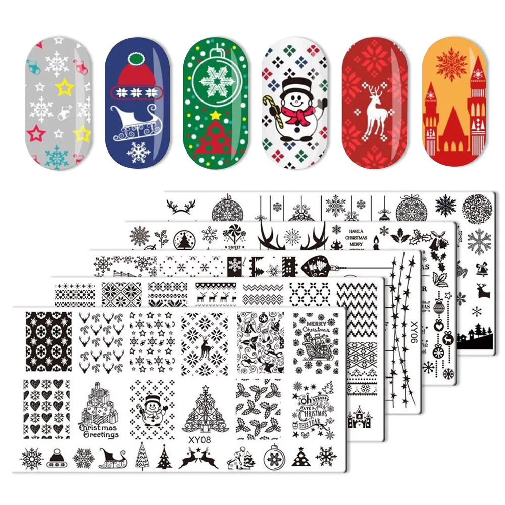 

2020 Custom Cute Design Snowman Bell Elk Nail Decorative Printed Plate Art For Kids Christmas Nail Stamping Plates