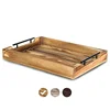 General Size Rustic Serving Acacia Decorative Tray with 2 Cutout Metal Handles for Serving Breakfast in Bed or Presenting Food