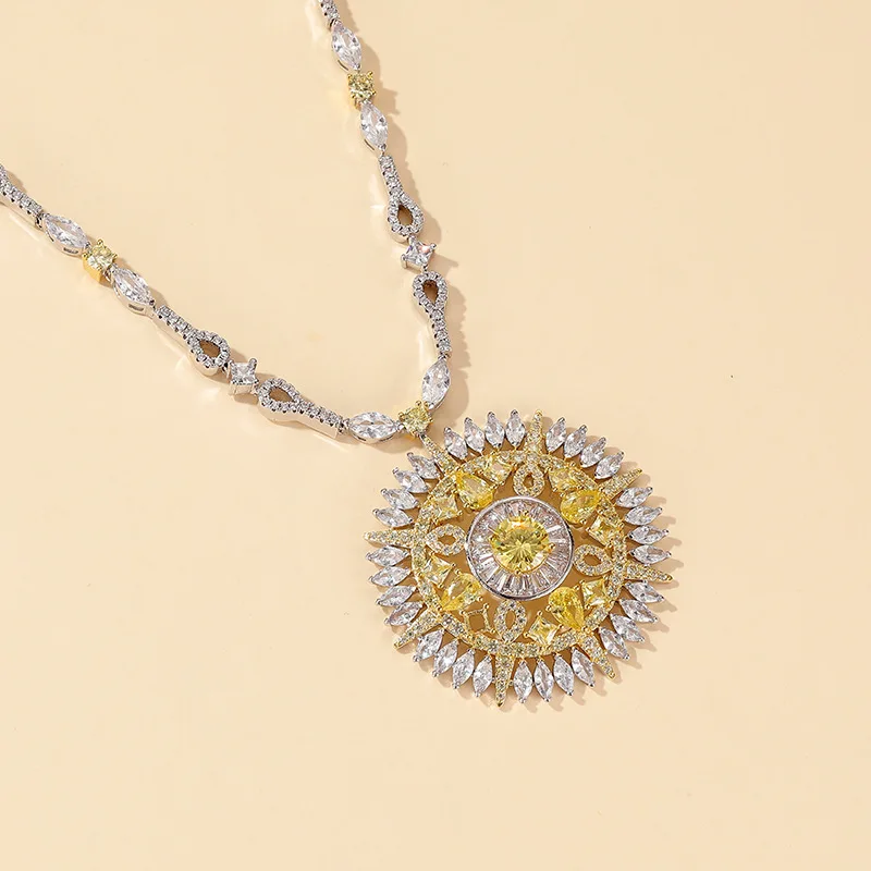 

JS New Sun God Yellow Diamond Necklace Gold Plated Women's Jewelry Necklace