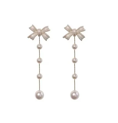 

2021 Hot Sale Long Detachable Tassel Earrings Pearl Earrings Jewelry Bowknot Stud Earrings for Women Girls, Picture shows