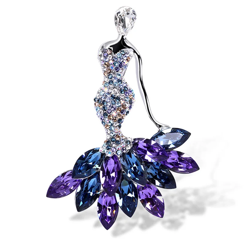 

High-end Dress Accessories Luxury Shijia Austrian Crystal Mermaid Brooch Female Jewelry, Purple, red