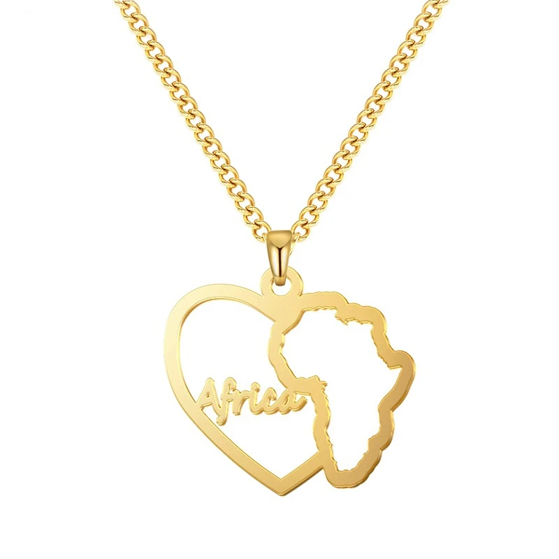 

HONGTONG Factory Wholesale Fashion New Style 316L Stainless Steel Africa Map Personality Hip Hop Africa Pendant Necklace, Picture