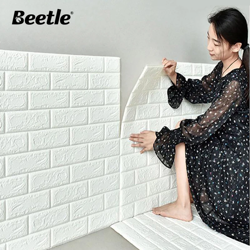 

PE foam 3D Wall Sticker Self-adhesive 3d brick wallpaper for wall covering, White yellow green pink violet coffee blue grey black