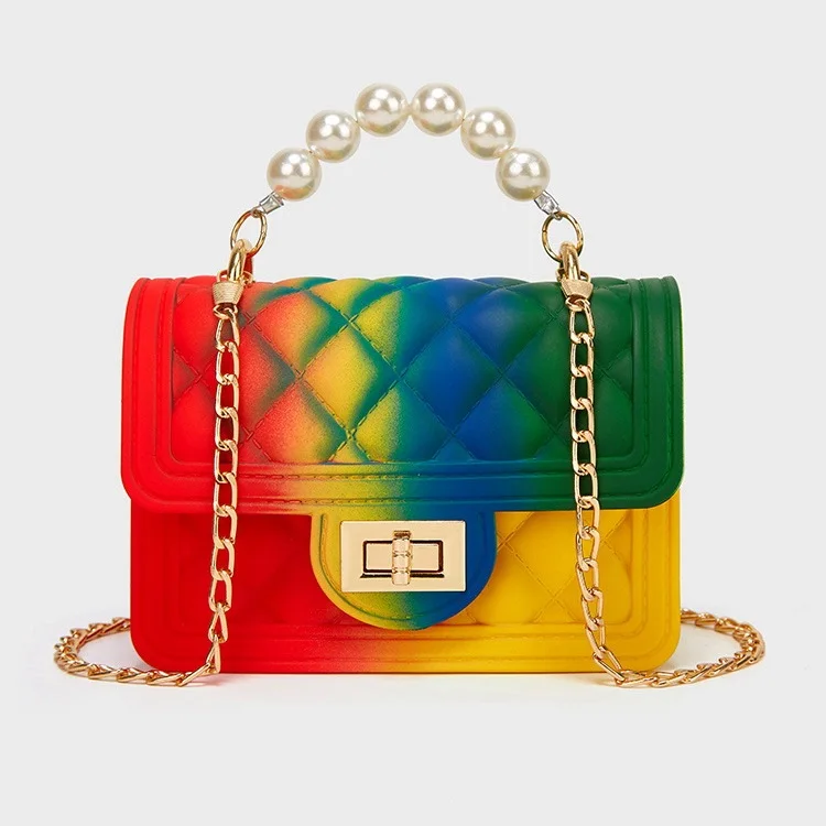 

new arrival designer women rainbow handbags luxury two colors mini jelly purse lady