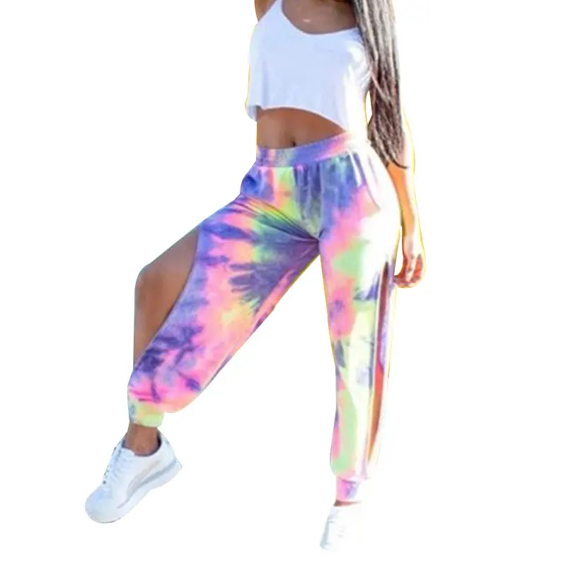 

2021 new woman Autumn and Winter High Quality Hot Sale Loose Fashion Split Printed Tie Dye Casual Pants