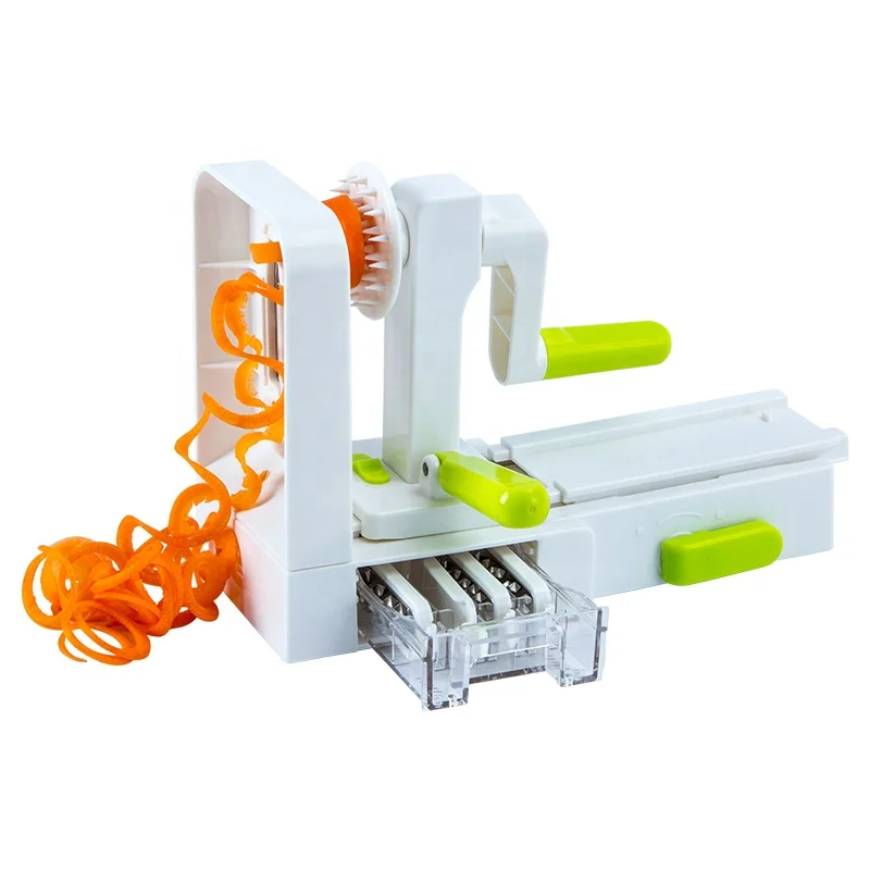 

kitchen Gadget Tool Manual Spiral Slicer Foldable Spiralizer Vegetable Slicer with 5 Blades, Green+white