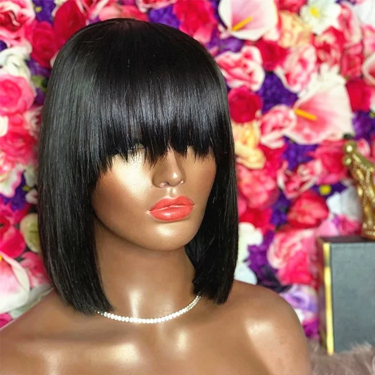 

Free Shipping Discount Short Bob Wigs Natural Malaysian Cuticle Aligned Hair Lace Front Wig With Bang