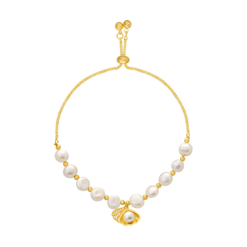 

Personality Baroque Jewelry Fashion Pearl Bracelet Golden Shell Pendant Adjustable Charm Bracelet For Women, 1color