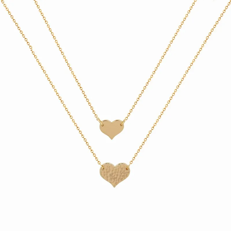 

KN54C Simple Dainty Alloy Jewellery Women Chain Necklace Gold Plated Pendant Heart Double Layer Necklace