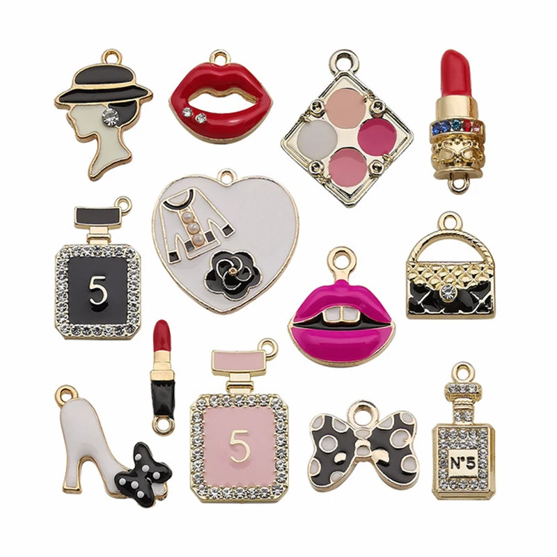 

Assorted Gold Plated Enamel Lipstick Perfume Fashion Style Charm Pendant DIY for Necklace Bracelet Jewelry Making and Crafting