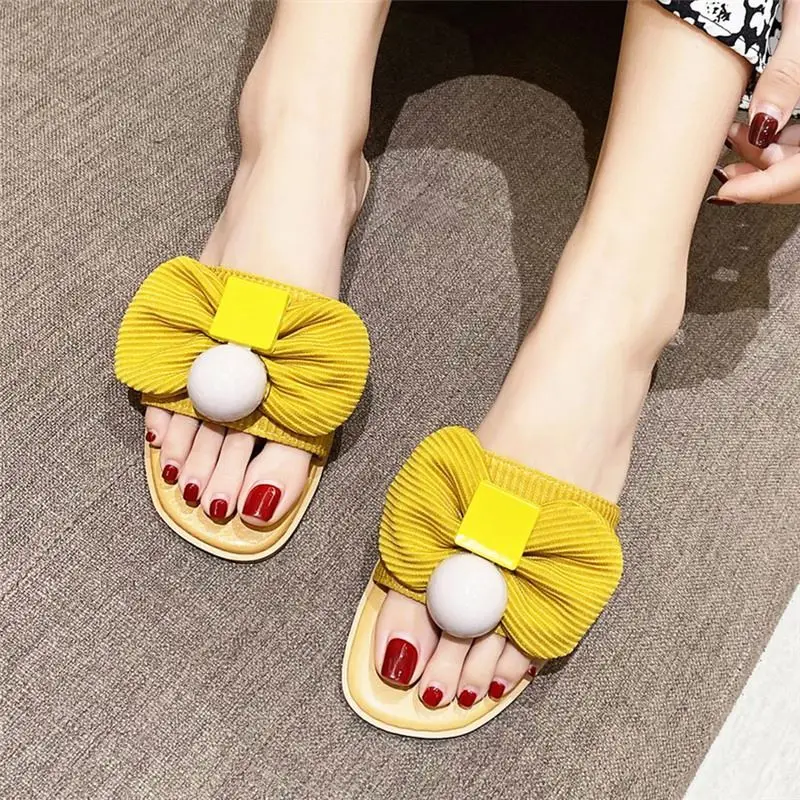 

2021 Factory direct sale hot sale candy color bowknot sandals summer women fashion chic beach slippers, Black, yellow, green, beige