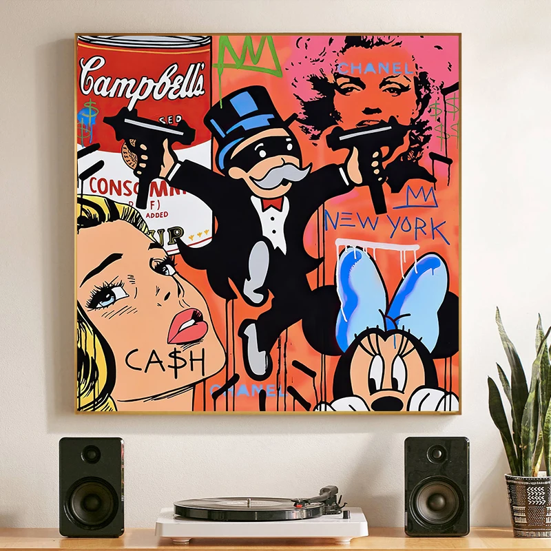 

Alec Monopoly old Men with Gun Canvas Painting Posters and Prints Wall Art Modern Picture For Home Decor