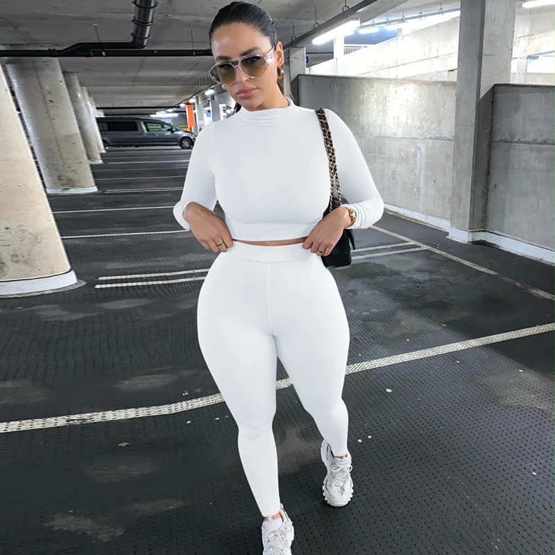 

KKbeier S062449A 2021 Women Casual Solid Long Sleeve Crop Tops Joggers Two 2 Piece Pants Set Women Sportswear Tracksuits Outfits