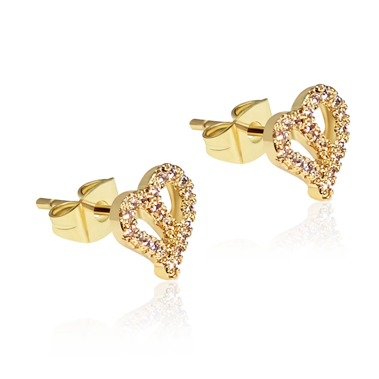 

Lotus dainty stud earrings heart women earrings cubic zirconia jewelry, Gold/silver