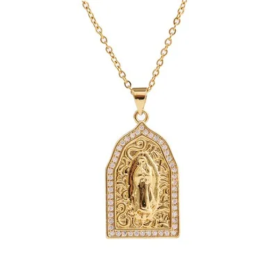 

NUORO European And American Trend Copper Inlaid Zirconium Virgin Mary Lady Geometric Exquisite Gold-Plated Religious Pendant