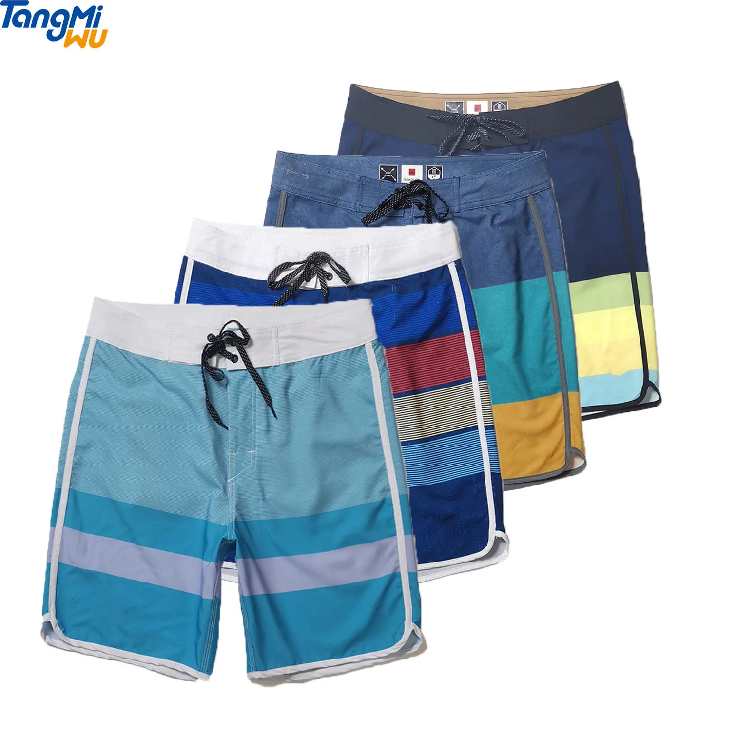 

wholesale OEM Men 5 Way swimwear swim trunks Custom print logo stripe swim shorts beach shorts stretch quick dry board Shorts