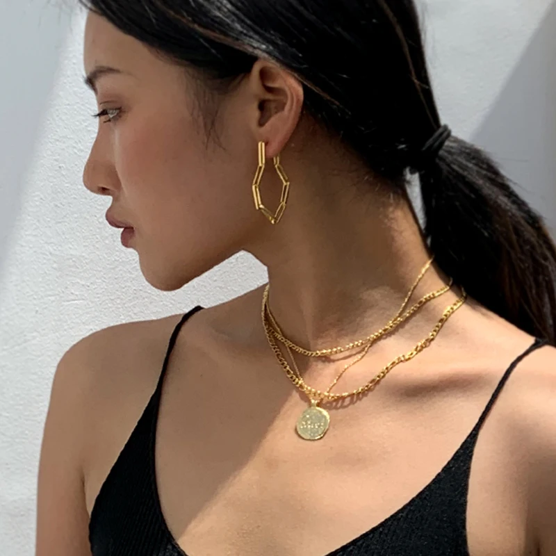 

Fashion Brass 18K Gold Plated Link Chain Earrings Jewelry for Women