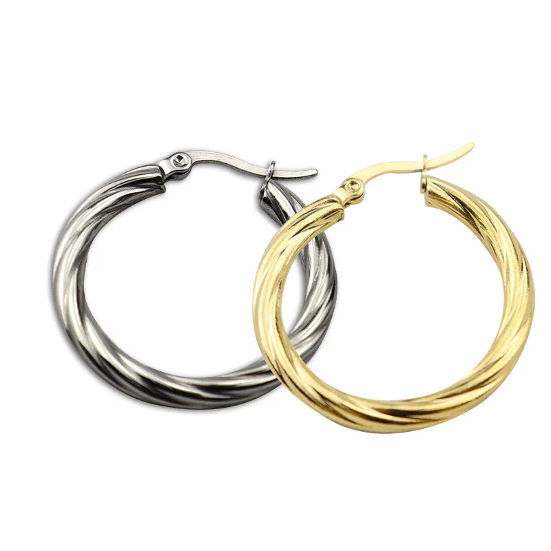 

Big New Trendy Gold Jewelry Wholesale Round Large Huggie Twist Hoop Earrings For Women, Gold, silver