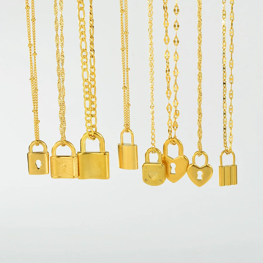 

Stainless Steel Gold Plated Heart Lock Trendy Lock Gold Necklace For Women