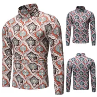 

FJUN casual long sleeve warm turtle neck men all over print t shirt