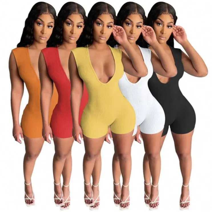 

MISSMOEN Hot Selling Solid Low-cut Sleeveless Short Women Clothes 2021 Summer Women One Piece Jumpsuits And Rompers