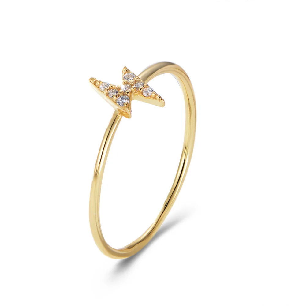 

Personality Trendy S925 Sterling Silver Lightning Zircon Ring 18K Gold Plated, 18k gold color