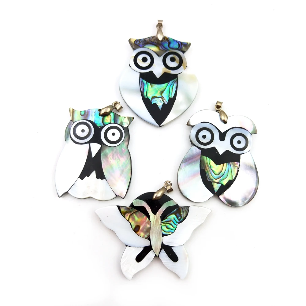 

Wholesale Abalone Shell Owl Pendant Animal bird charms colorful butterfly beads Natural mother of pearl Jewelry handmade diy, Multi