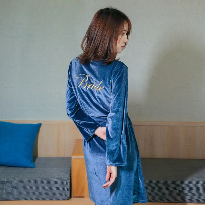 Autumn bridal dressing gown velvety cardigan bridesmaid bathrobe, Winter lady Korean home dress, bridal robe
