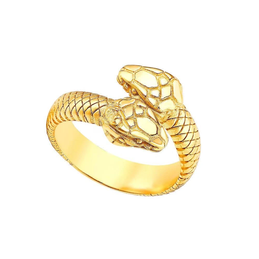 

Creative punk style stainless steel fashion double head snake men's ring personalized women's snake ring