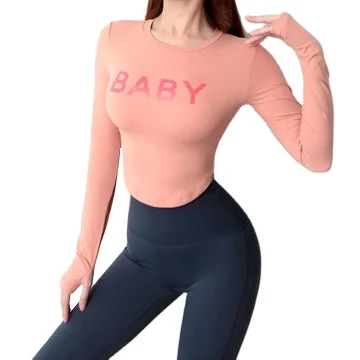 

New style quick dry long sleeve yoga clothing baby printed women slim gym tops, Picture