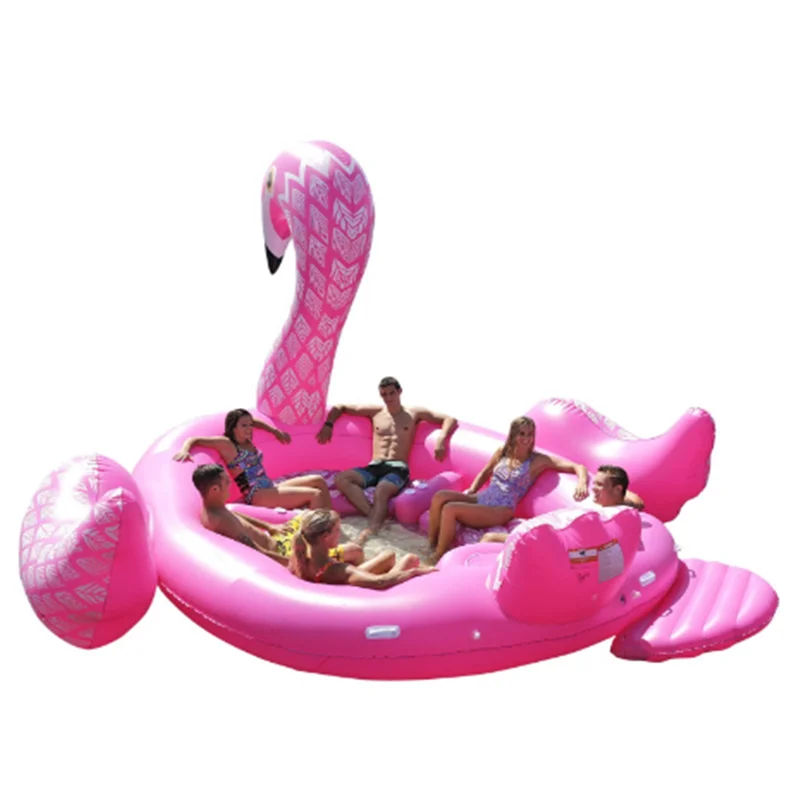 

Summer Hot Sale Inflatable Island Floating Raft Water Lounge Boat Lake 6 Person Swan Pool Party Float Flamingo Floating Island, Pink