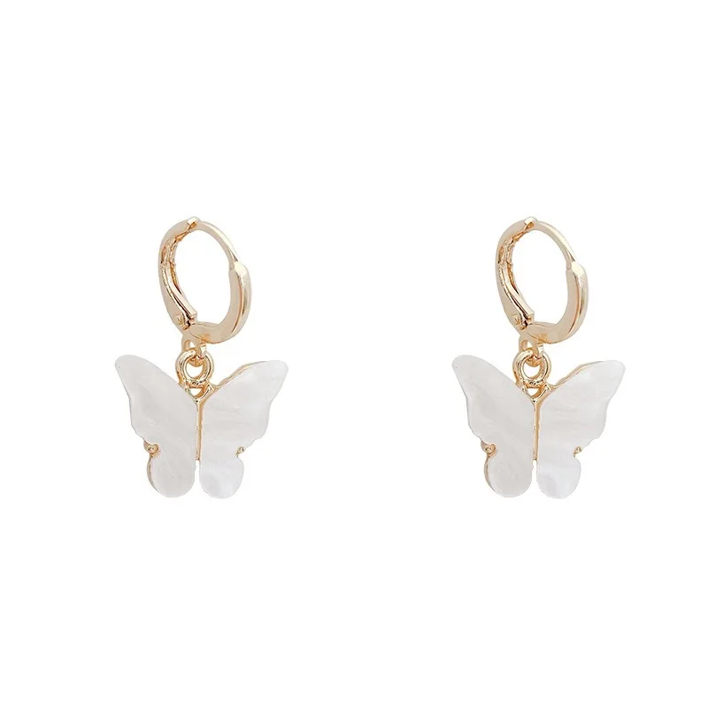 

2021 Sailing Jewelry Korean Real Gold Plated Butterfly Huggie Earring Crystal Acrylic Butterfly Drop Earring