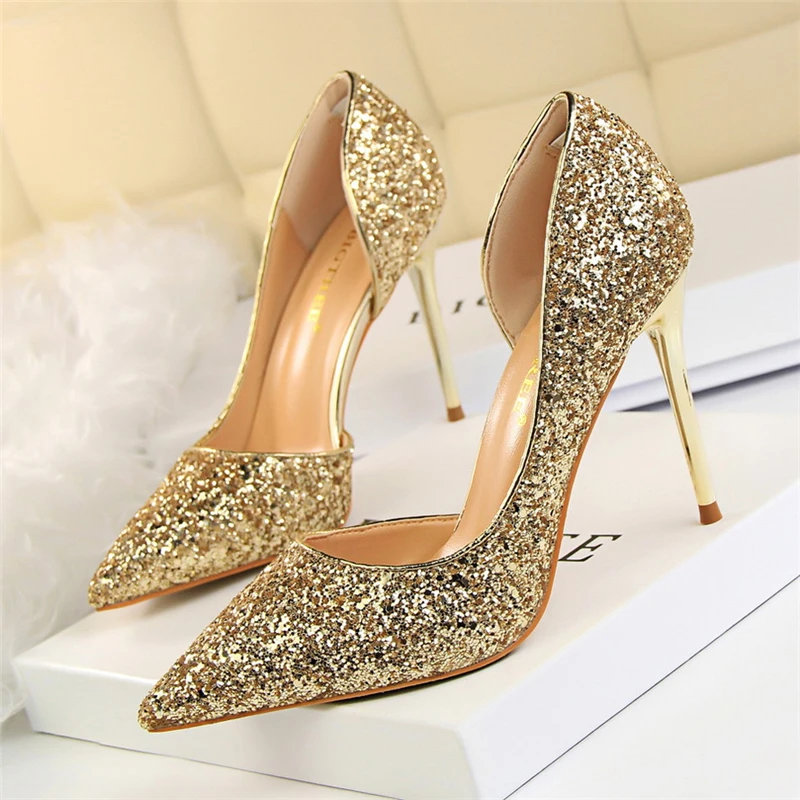 

Italy Style Party Dress Shoes Luxury Golden Stiletto Heels for Women
