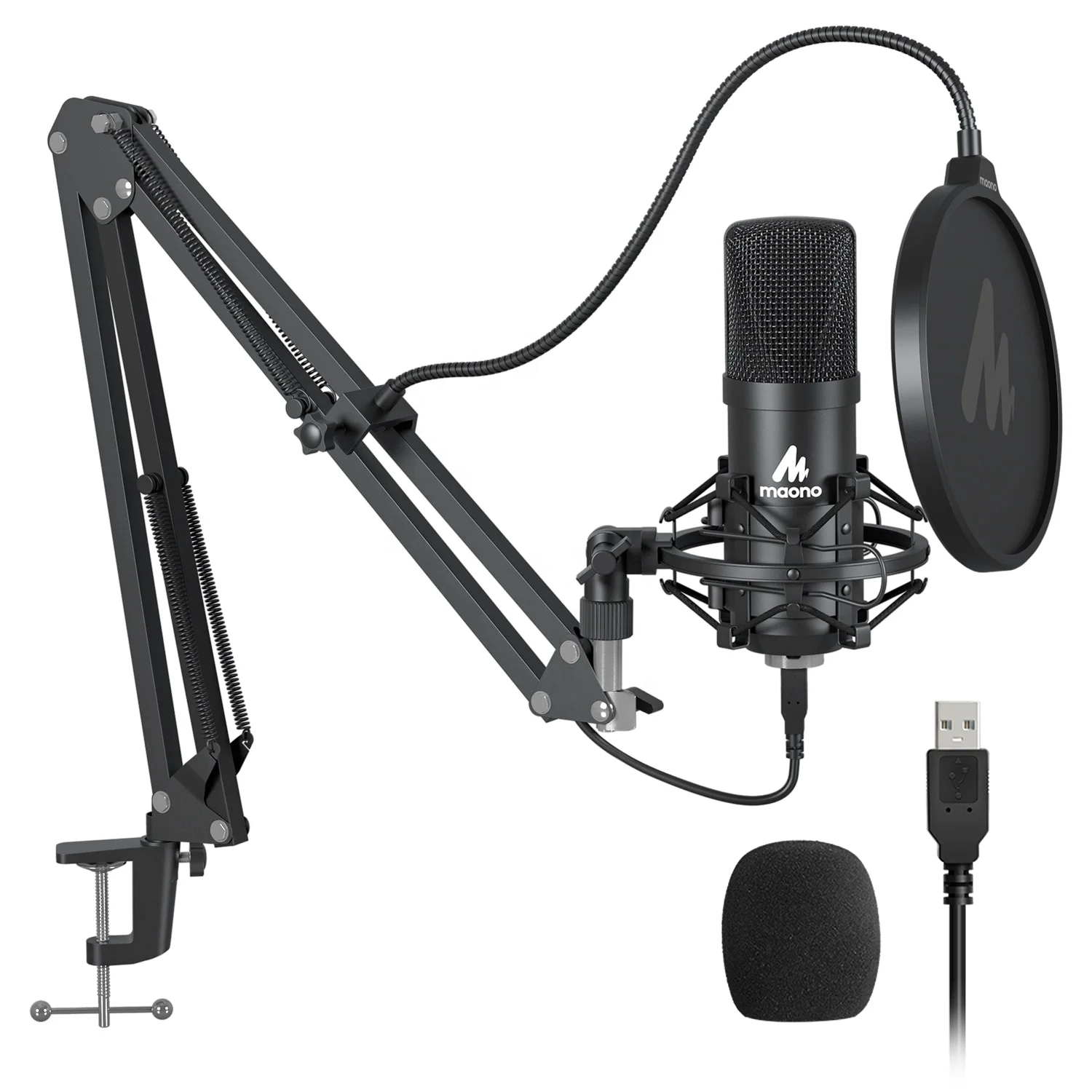 

Maono Electret Bm 800 USB Wired Recording Studio Condenser Microphone, Black, silver