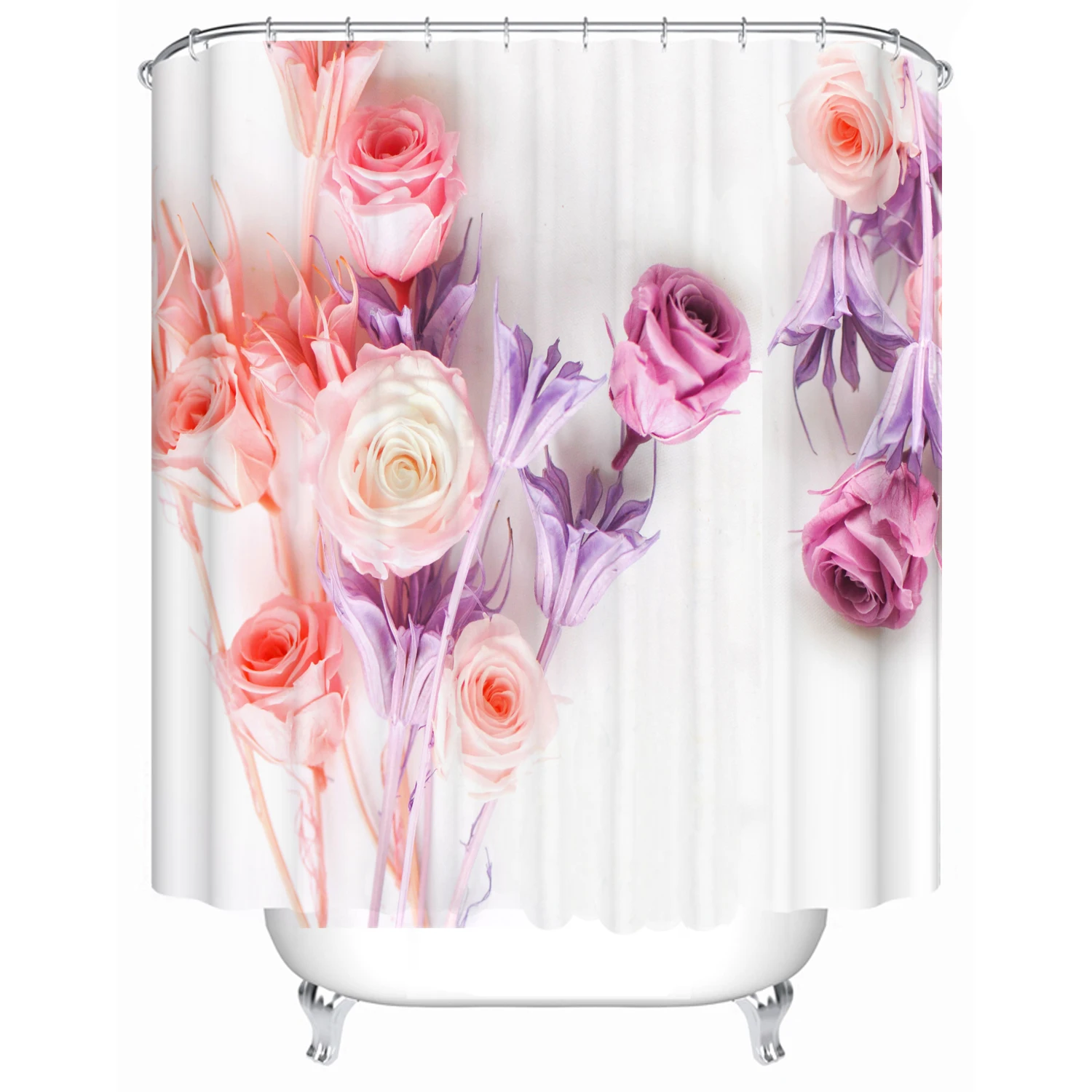 

180x180 bathroom shower curtain partition bathtub waterproof shower curtain pink purple rose custom printed shower curtain, Picture