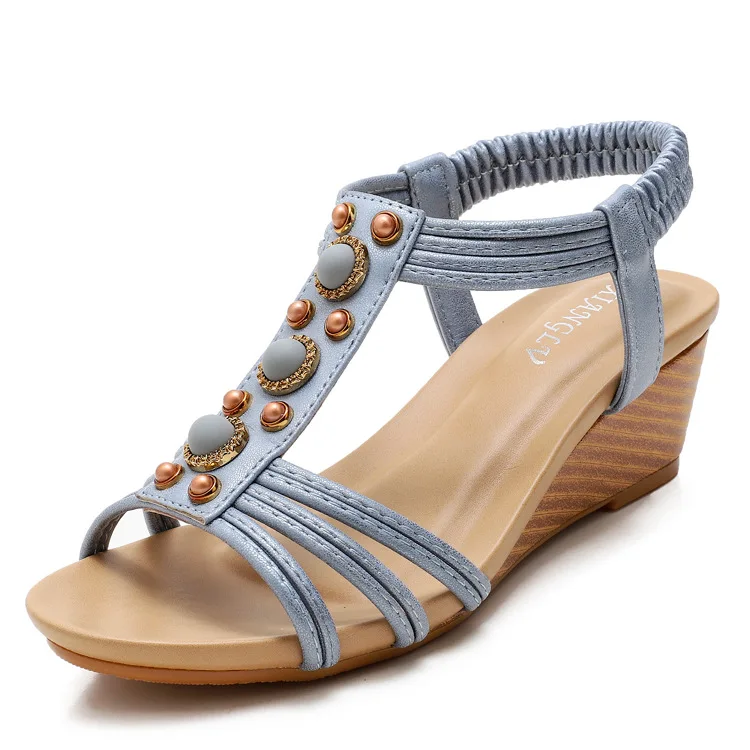 

S535 Summer new style thick-soled slope with mid-heel retro casual fashion Roman shoes ladies sandals