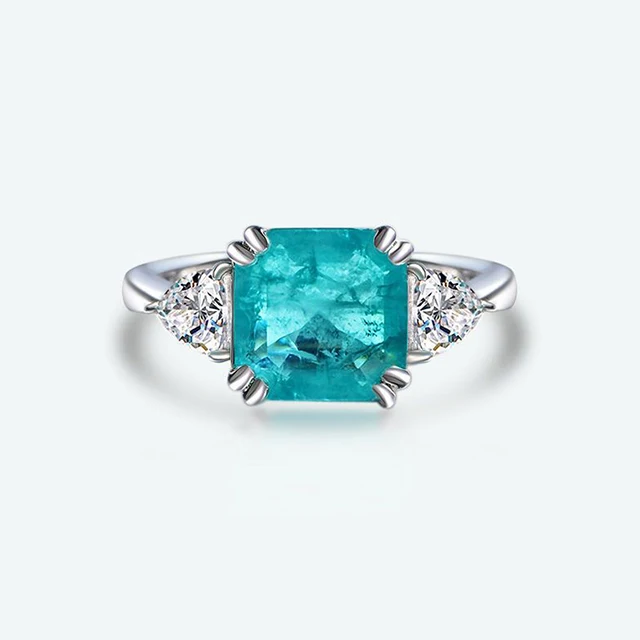 

Woman 925 Silver Wedding Engagement Paraiba Stone Rings Cubic Zirconia Tourmaline Paraiba Ring