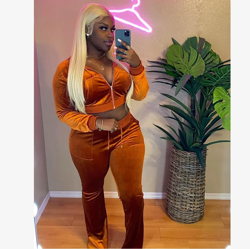 

xs women clothing fall 2021 Jogger Set and bottom flare pants velour tracksuit velvet 2 two piece set